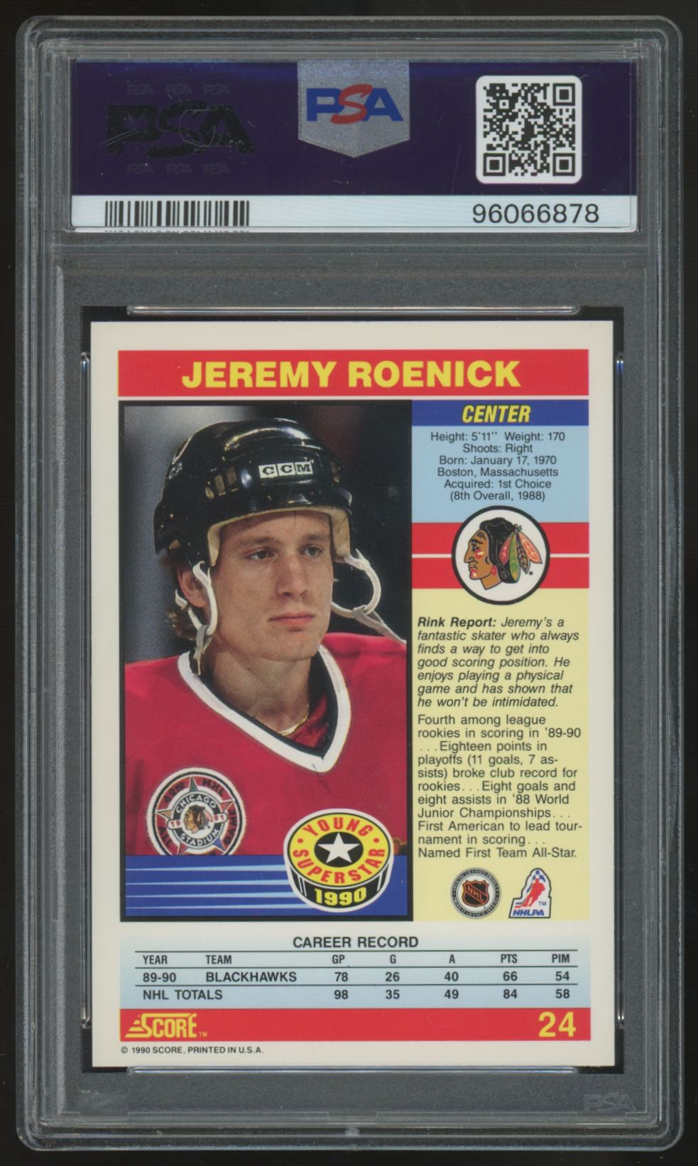 1990-91 Score Jeremy Roenick RC Young Superstars #24 PSA 9