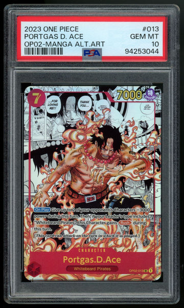 2023 One Piece Portgas D. Ace OP02 Manga Alt Art #013 PSA 10