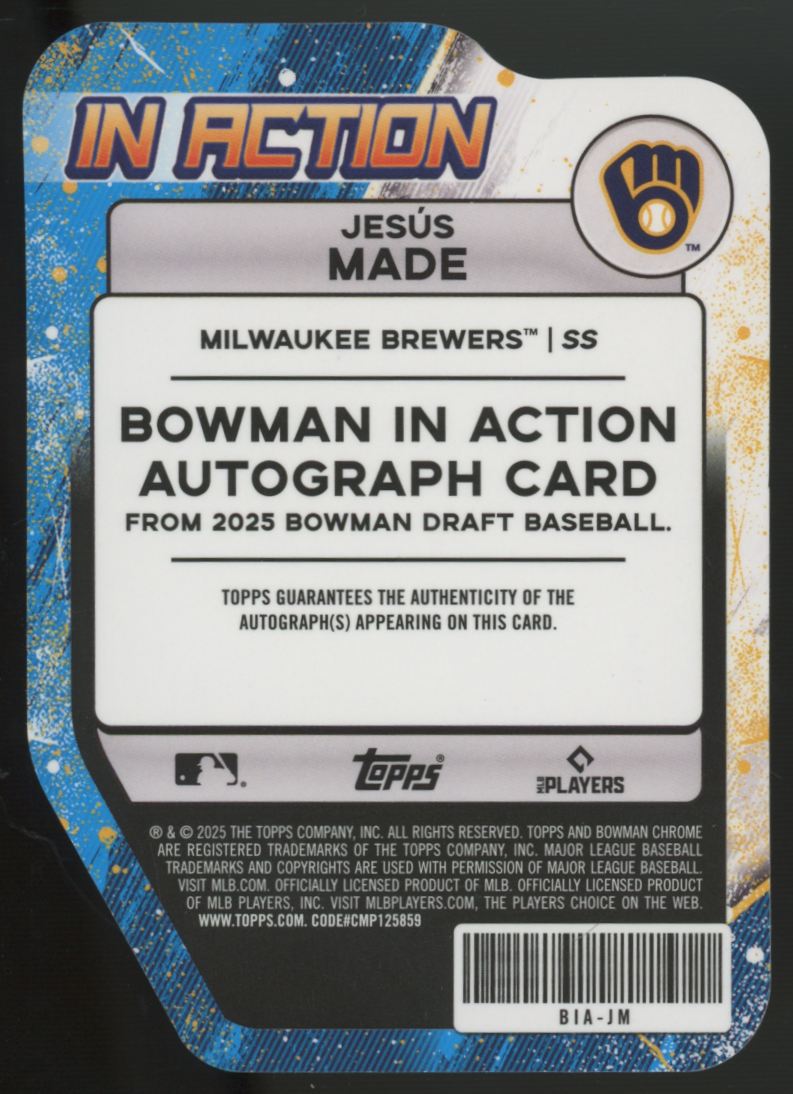 2025 Bowman Draft Jesus Made Wave In Action Auto /75 #BIA-JM
