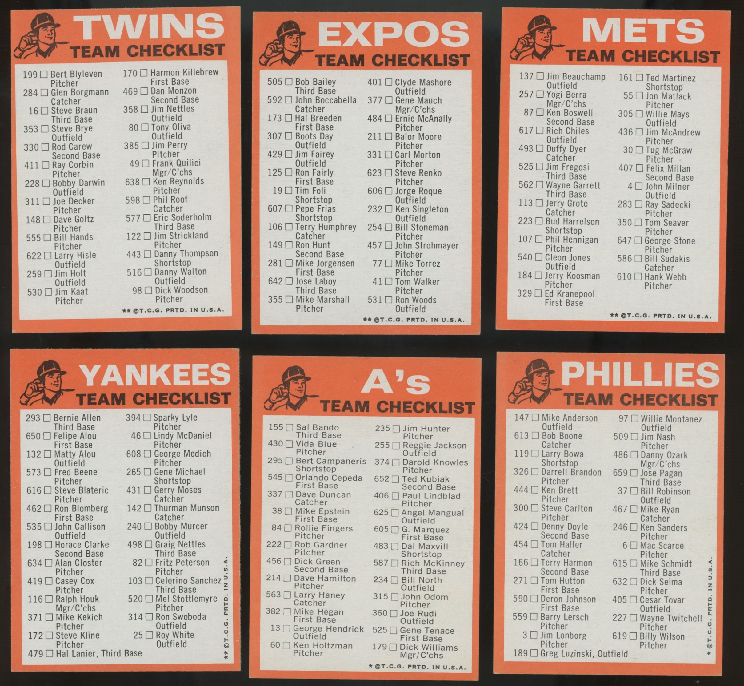 1973 Topps Baseball Team Checklist Set NM With / 1 Graded Card CSG 6