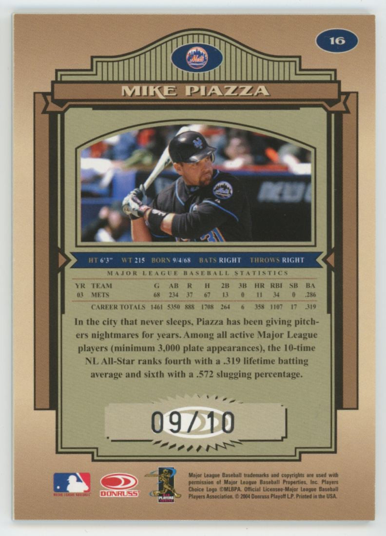 2004 Donruss Baseball Mike Piazza Timeless Treasures Auto /10 #16
