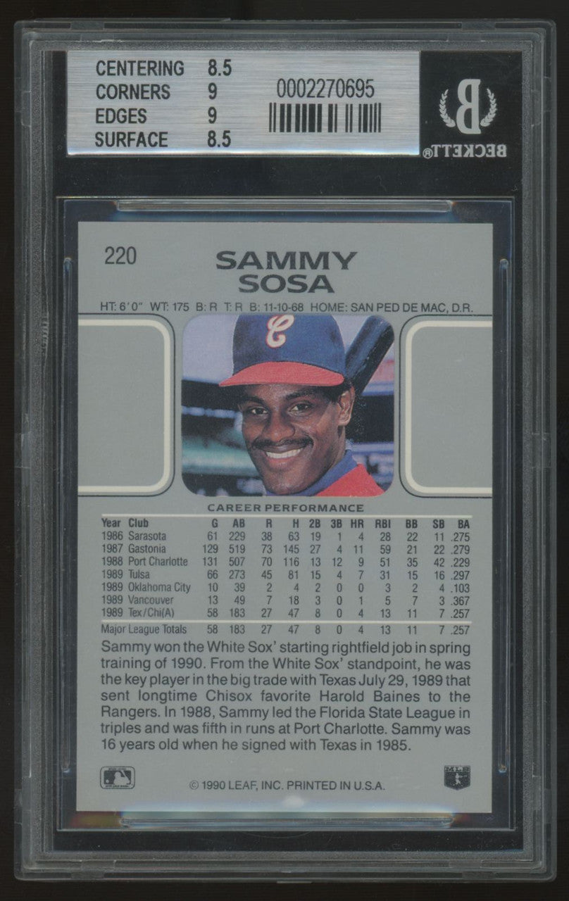 1990 Leaf Sammy Sosa RC #220 BGS 8.5
