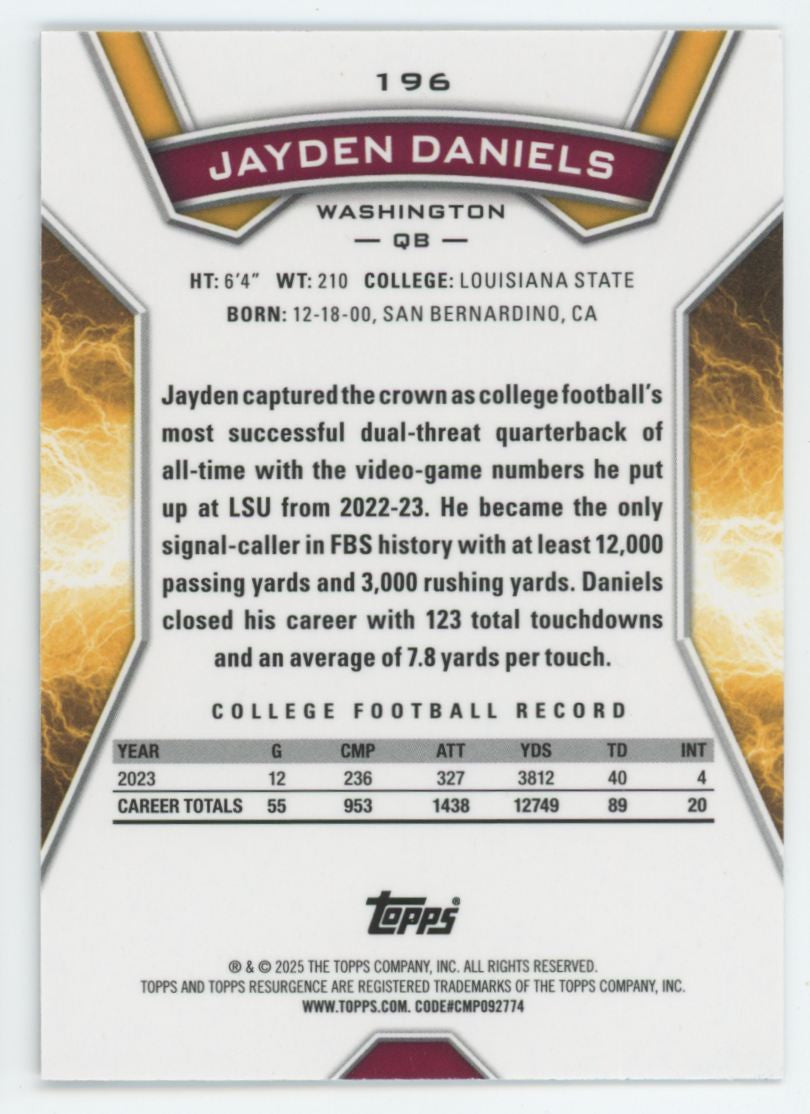 2024 Topps Resurgence Jayden Daniels RC White Surge /125 #196