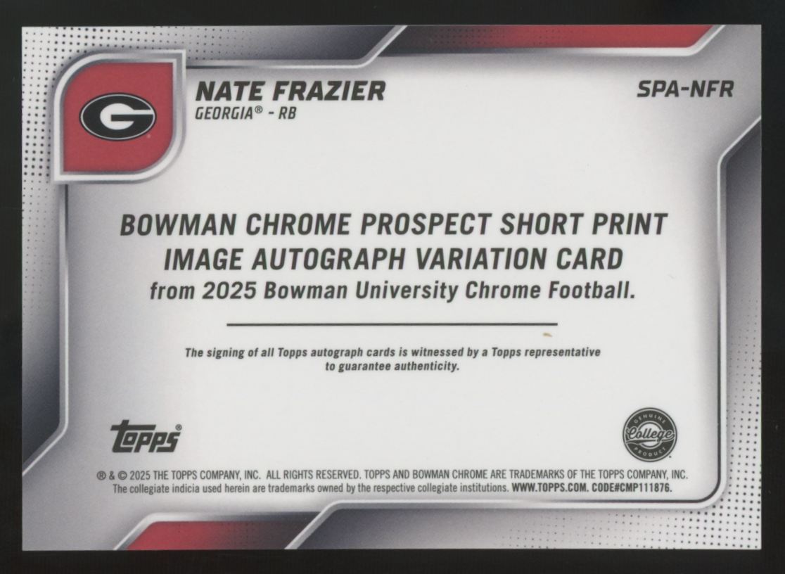 2025 Bowman Chrome U Nate Frazier 1st Prospect Short Print Variation Auto /25
