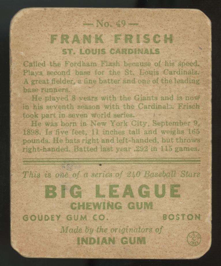 1933 Goudey Frank Frisch #49 Poor