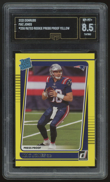 2021 Panini Donruss Mac Jones Rated Rookie Yellow Press Proof #255 GMA 8.5