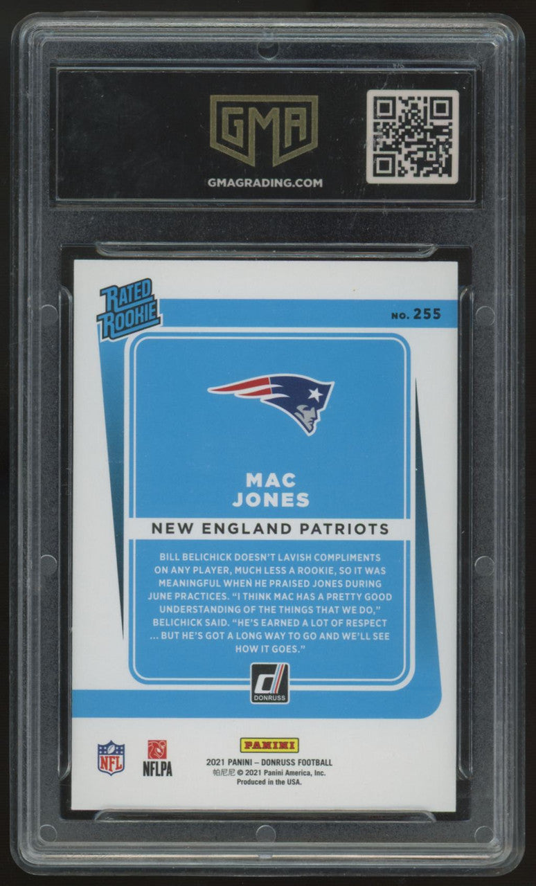 2021 Panini Donruss Mac Jones Rated Rookie Yellow Press Proof #255 GMA 8.5