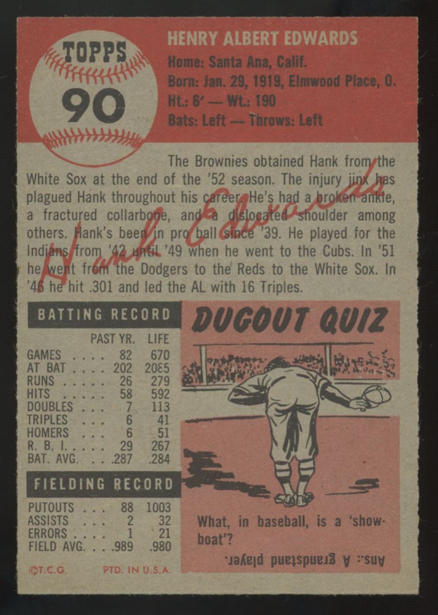 1953 Topps Hank Edwards #90 EX