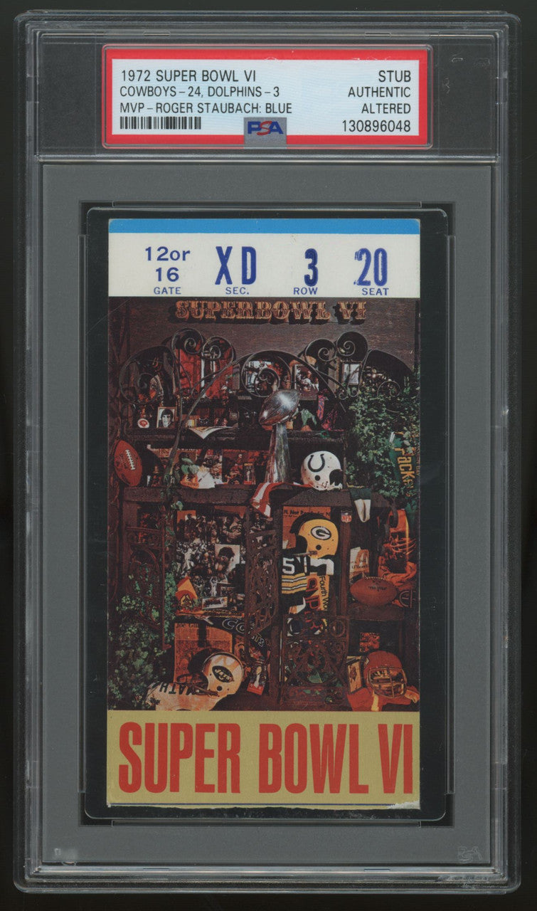 1972 Super Bowl VI Ticket Stub Cowboys Dolphins Staubach MVP PSA  Authentic *048
