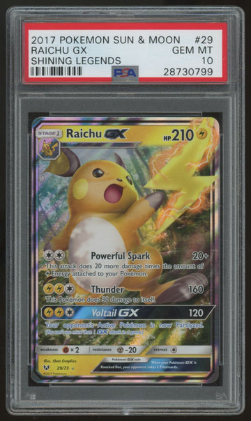 2017 Pokemon Raichu GX Shining Legends Holo #29 PSA 10