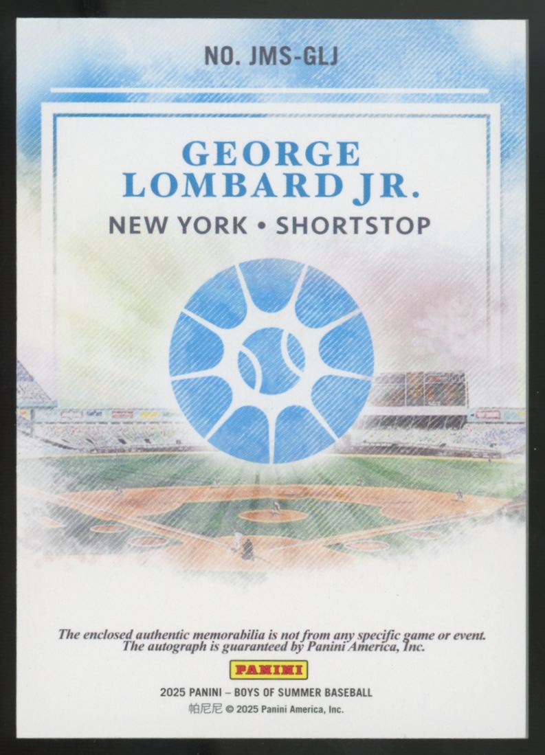 2025 Boys Of Summer George Lombard Jr. Jumbo Patch Auto /49 #JMS-GLJ
