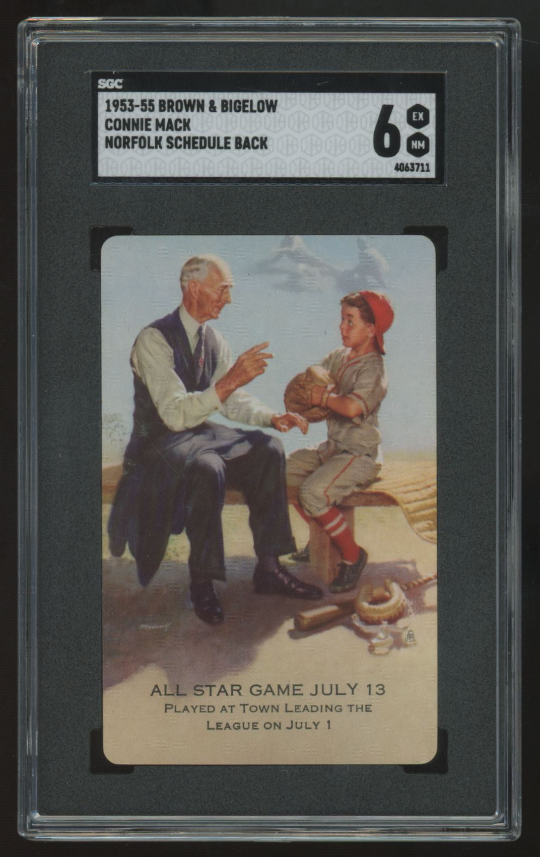 1953-55 Brown & Bigelow Connie Mack Norfolk Schedule Back SGC 6