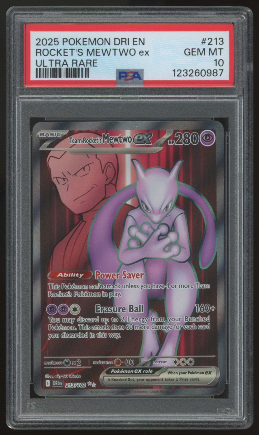 2025 Pokemon Rocket's Mewtwo ex Destined Rivals Ultra Rare #213 PSA 10 (C)