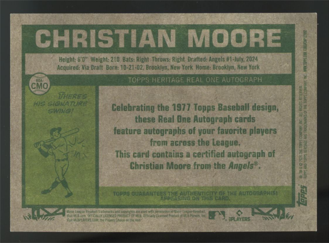 2026 Topps Heritage Christian Moore RC Real One Red Ink Auto /77 #ROA-CMO