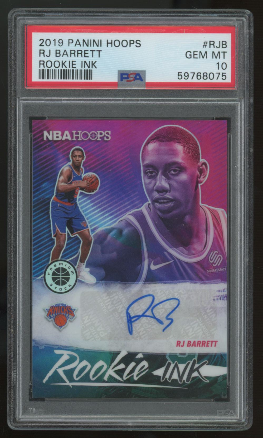 2019-20 Hoops Premium Stock RJ Barrett RC Rookie Ink Auto #RI-RJB PSA 10