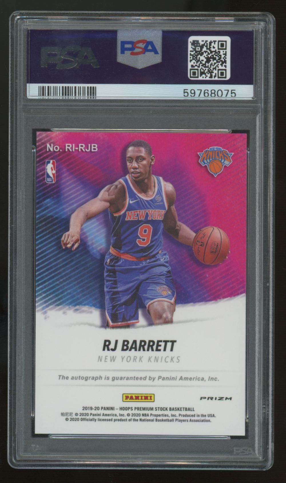 2019-20 Hoops Premium Stock RJ Barrett RC Rookie Ink Auto #RI-RJB PSA 10