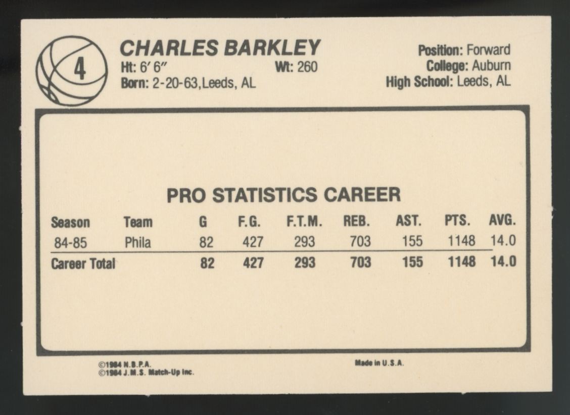 1985-86 JMS Match Up Charles Barkley RC #4 EX+