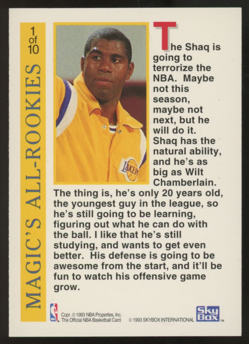 1992-93 Skybox NBA Hoops Shaquille O'Neal RC Magic's All-Rookie Team #1
