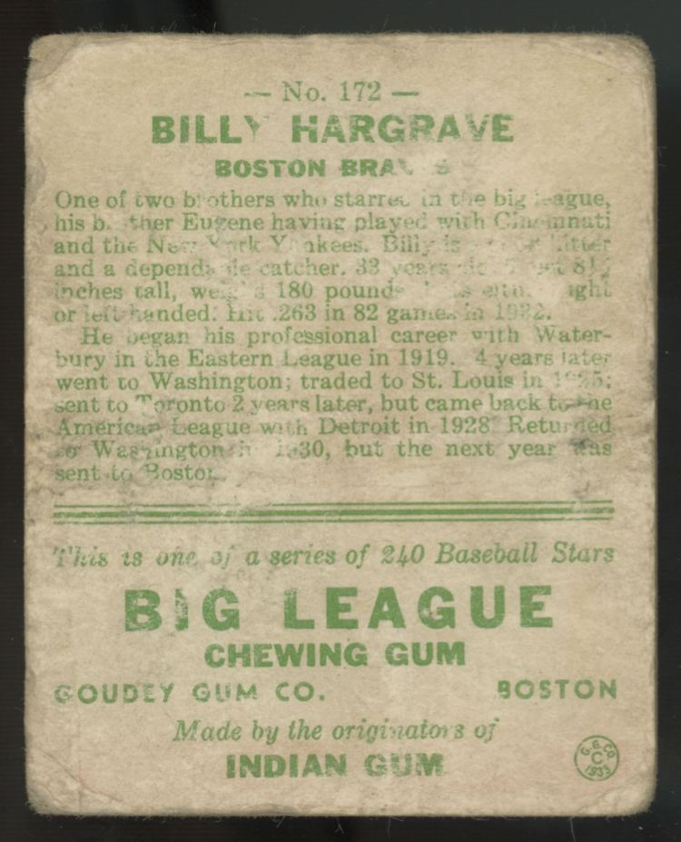 1933 Goudey Billy Hargrave #172 Poor "A"