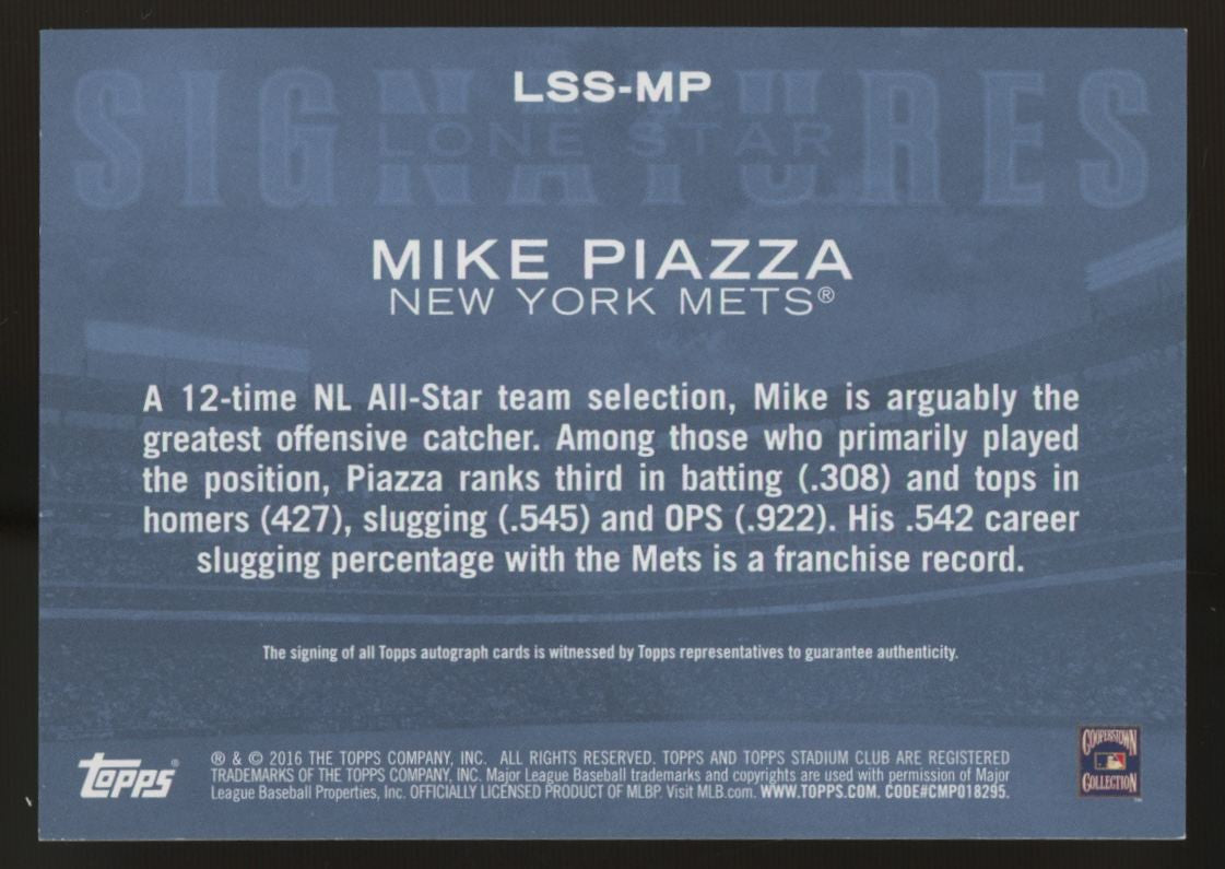 2016 Topps Stadium Club Mike Piazza Lone Star Signatures Auto #LSS-MP