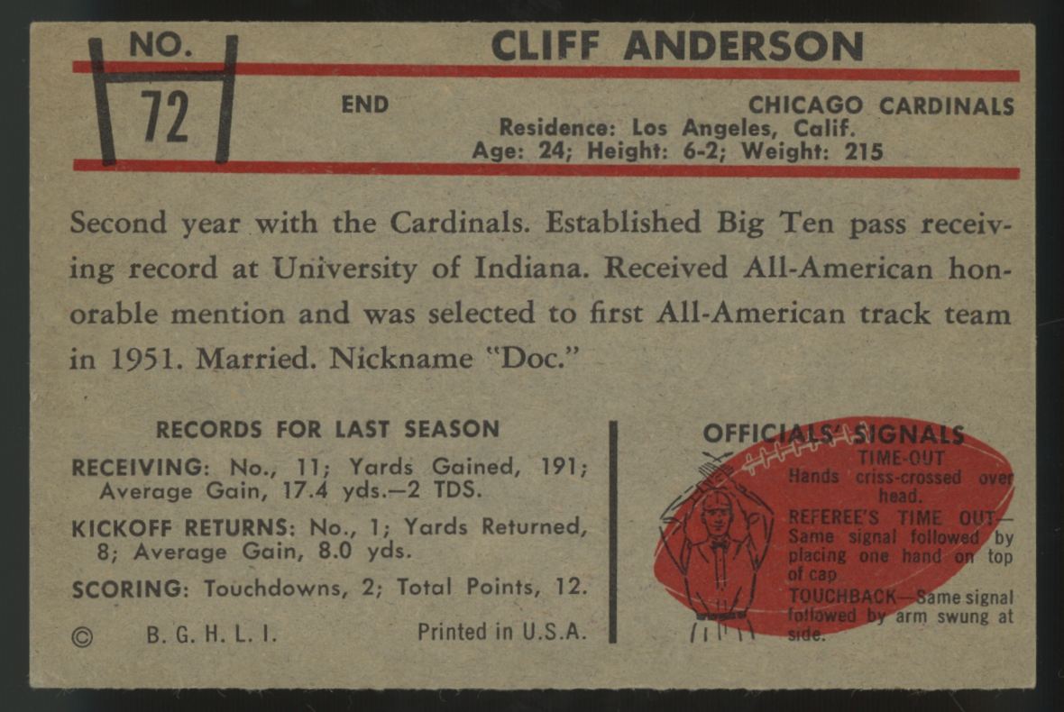 1953 Bowman Cliff Anderson #72 EX