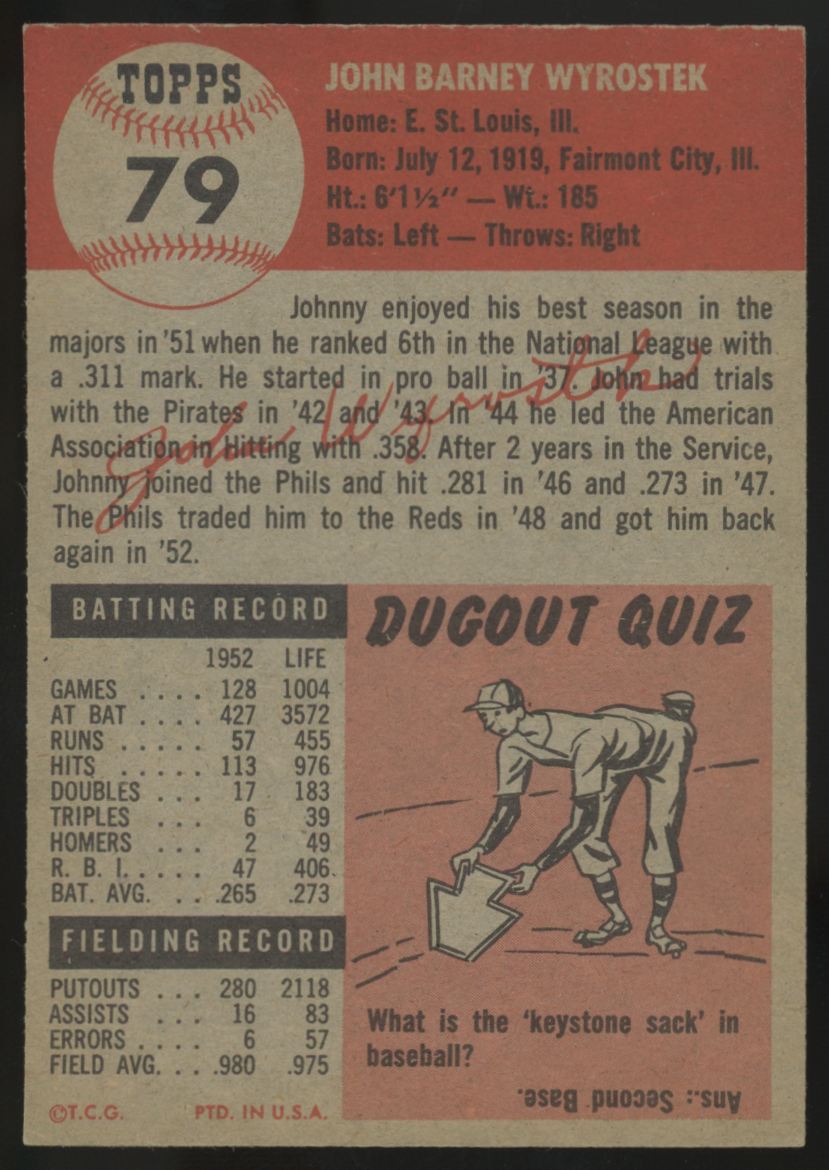1953 Topps Johnny Wyrostek #79 EX/MT
