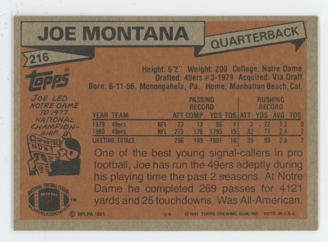 1981 Topps Joe Montana RC #216 VG/EX "C"