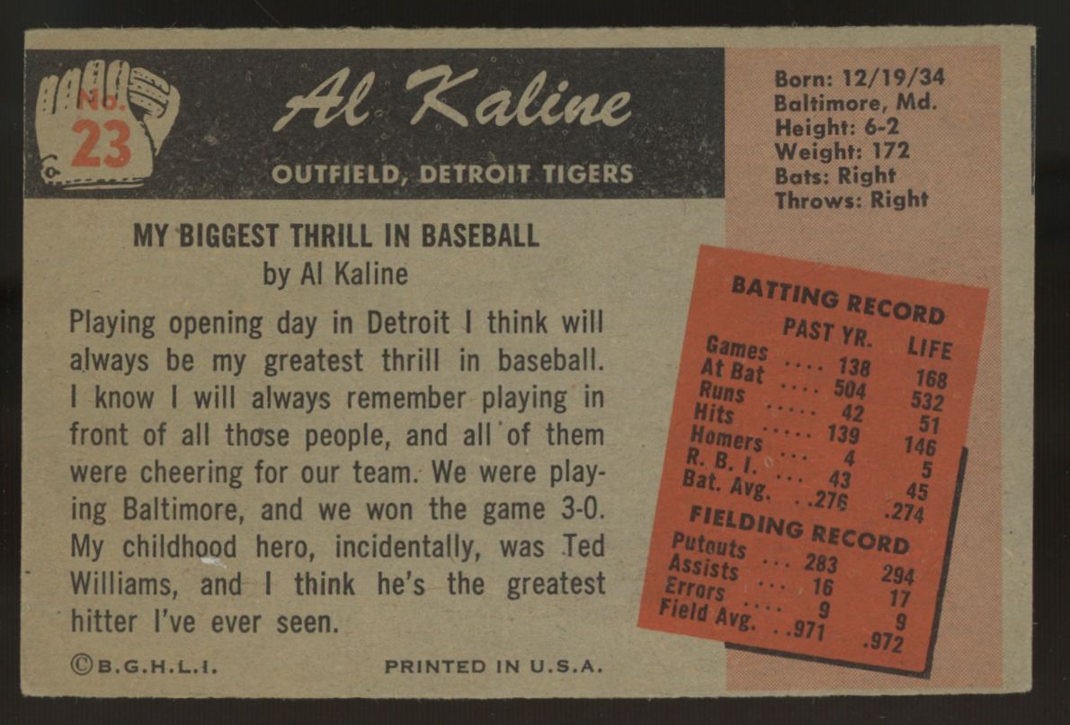 1955 Bowman Al Kaline #23 EX+ Centered