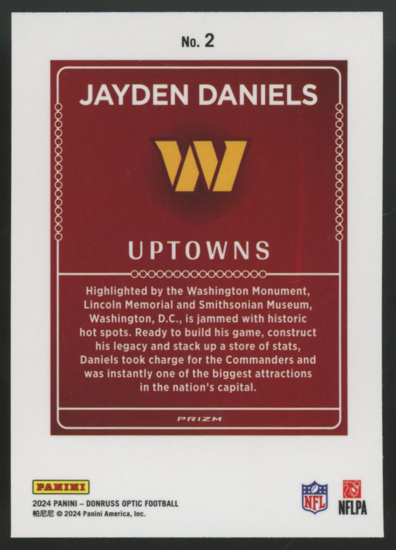 2024 Panini Donruss Optic Jayden Daniels RC Uptowns Prizm SSP #2 "A"