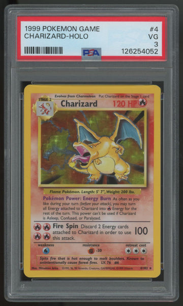 1999 Pokemon Charizard Base Set Unlimited Holo #4 PSA 3 (B)