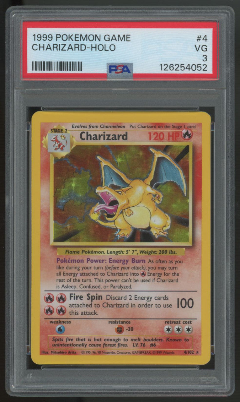 1999 Pokemon Charizard Base Set Unlimited Holo #4 PSA 3 (B)
