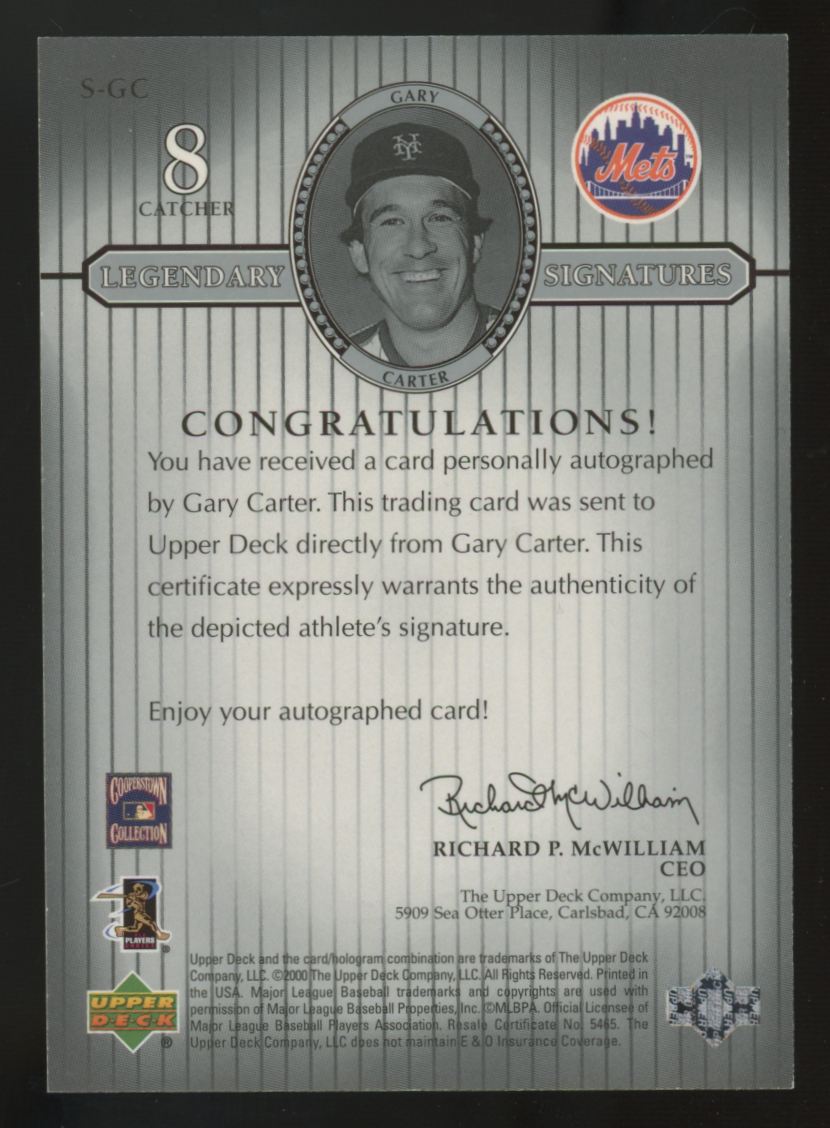 2000 Upper Deck Legends Gary Carter Legendary Signatures Auto #S-GC