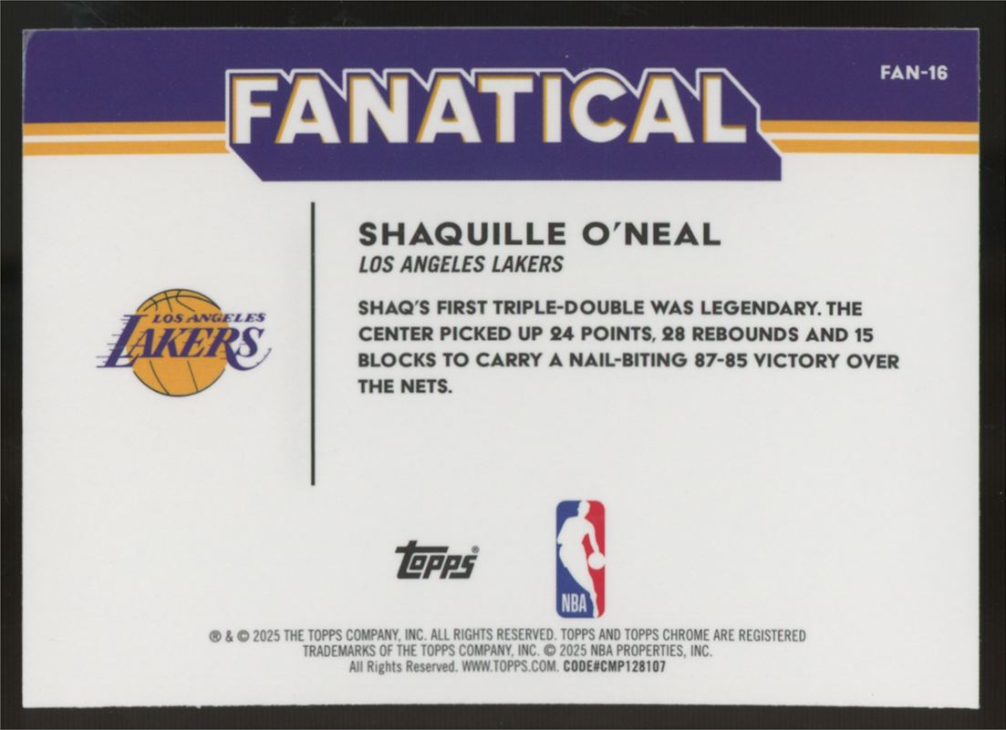 2025-26 Topps Chrome Shaquille O'Neal Fanatical SSP #FAN-16