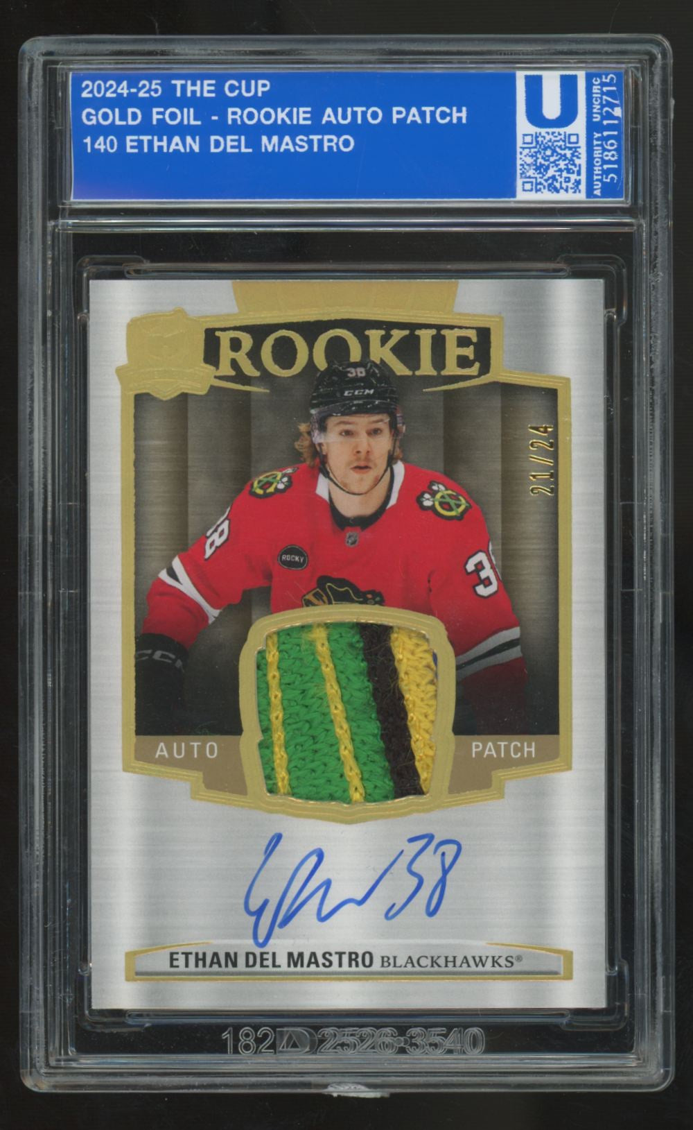 2024-25 Upper Deck The Cup Ethan Del Mastro RC Gold Foil Patch Auto RPA /24 #140