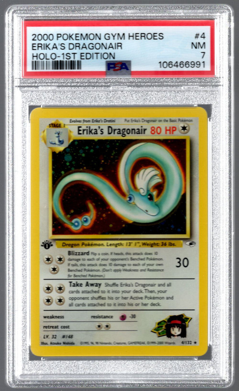 2000 Pokemon Erika's Dragonair Gym Heroes 1st Edition Holo #4 PSA 7