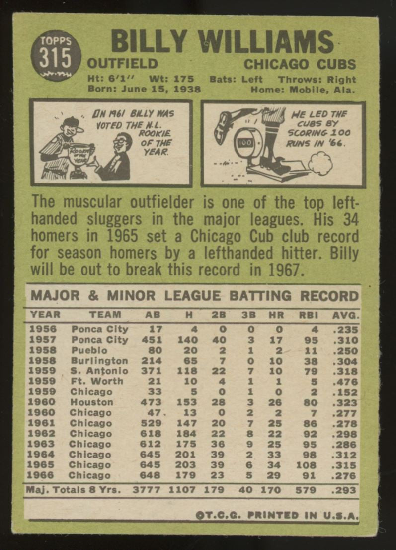 1967 Topps Billy Williams #315 VG/EX