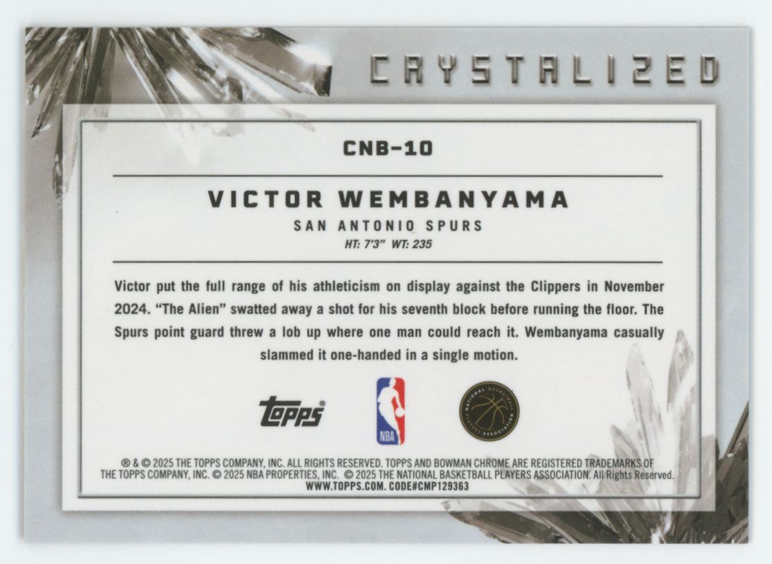 2025-26 Bowman Chrome Victor Wembanyama Gold Crystalized /50 #CNB-10