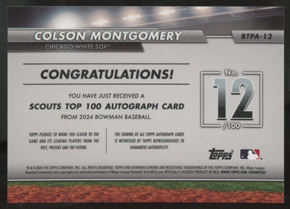 2024 Bowman Colson Montgomery Chrome Scouts Top 100 Auto /99 #BTPA-12