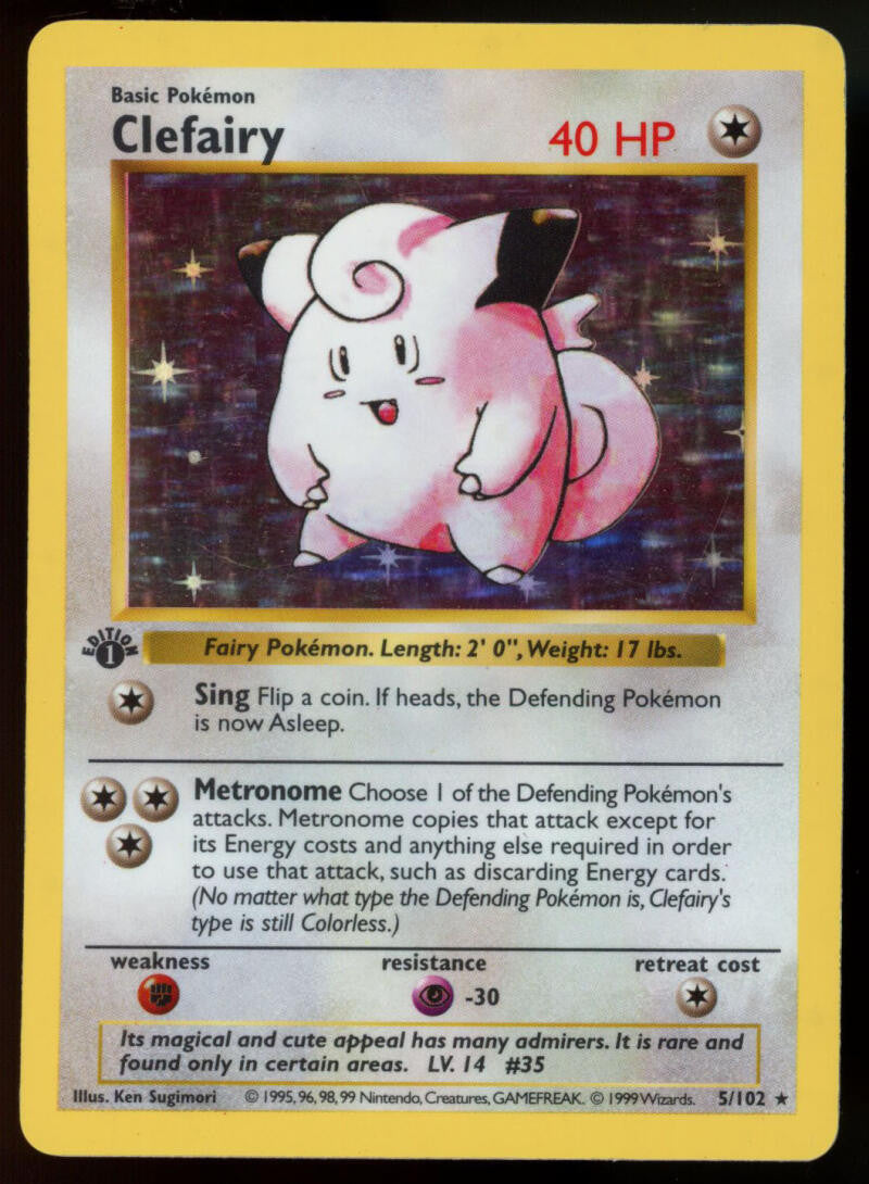 SOLD 11861 1999 Pok??Ã³??mon Shadowless Clefairy Base Set 1st Edition Holofoil LP 5/102