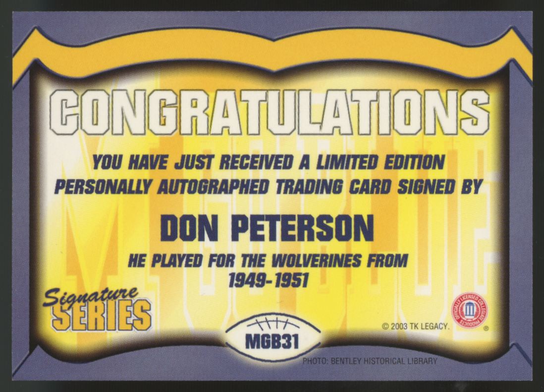 2003 TK Legacy Signature Series Don Peterson Auto #MGB31