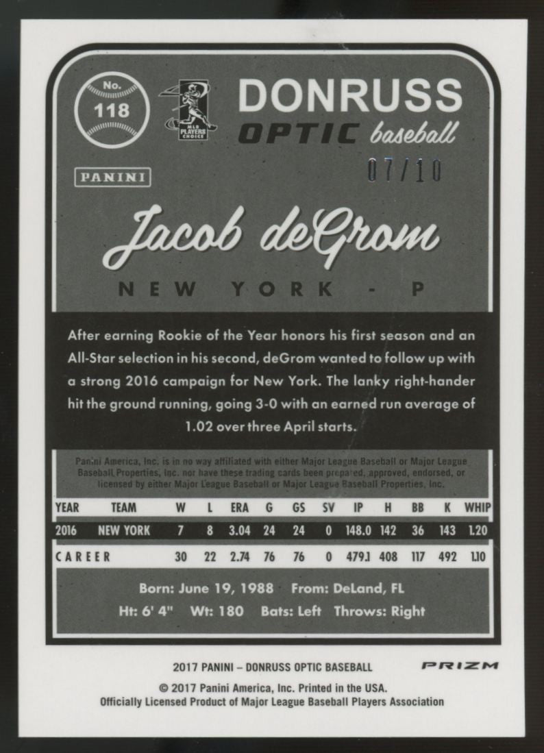 2019 Donruss Optic Jacob DeGrom Gold /10 #118