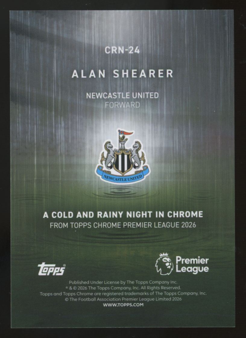 2026 Topps Chrome Premier League Alan Shearer A Cold & Rainy Night In Chrome