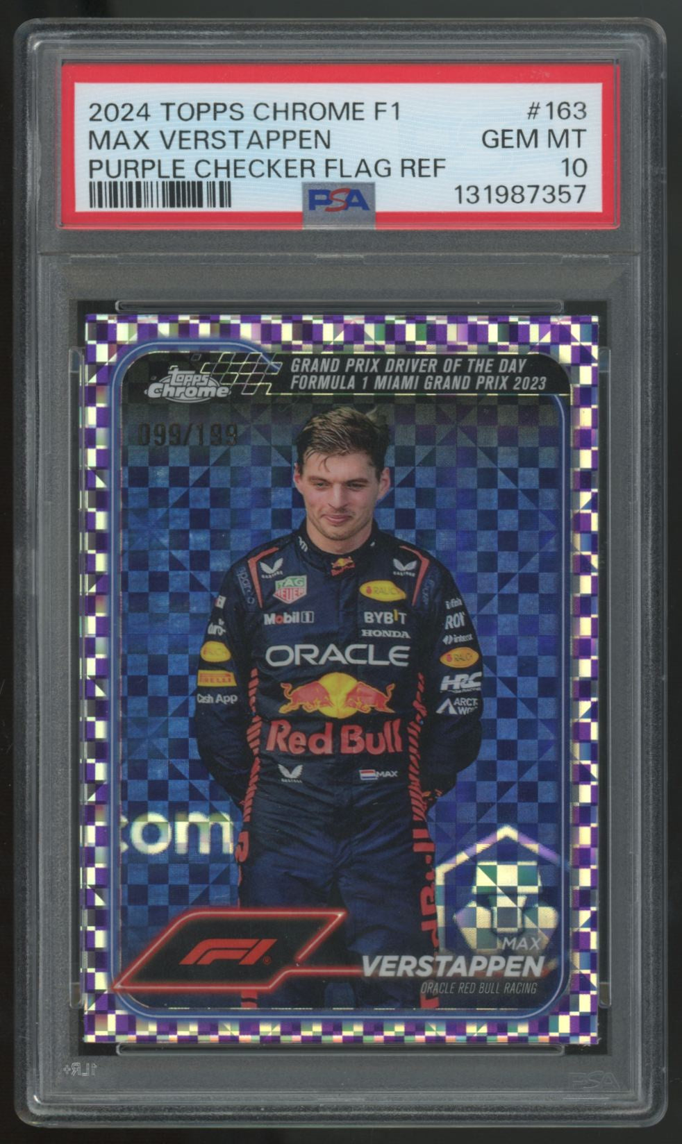 2024 Topps Chrome F1 Max Verstappen Purple Checker Flag /199 #163 PSA 10