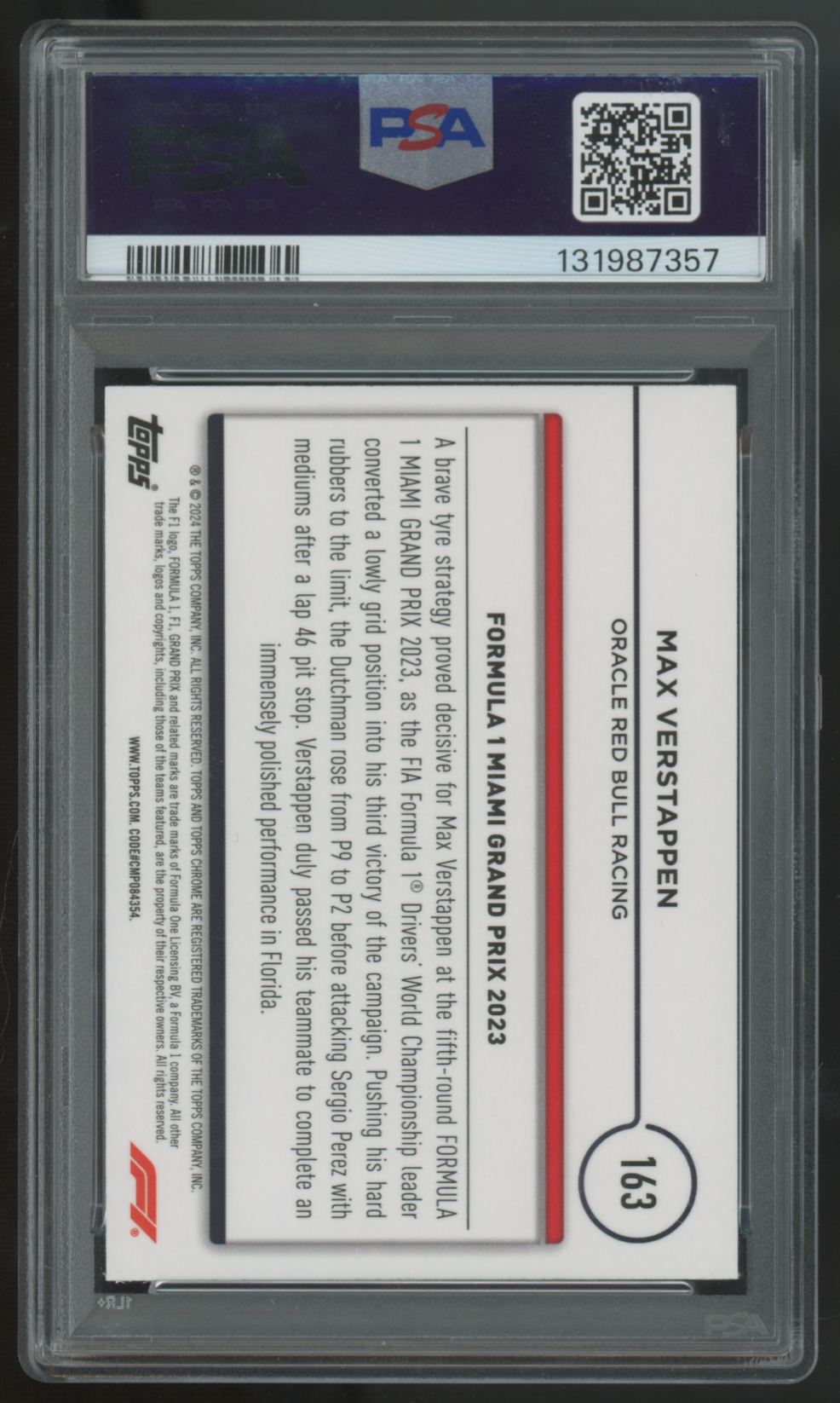 2024 Topps Chrome F1 Max Verstappen Purple Checker Flag /199 #163 PSA 10