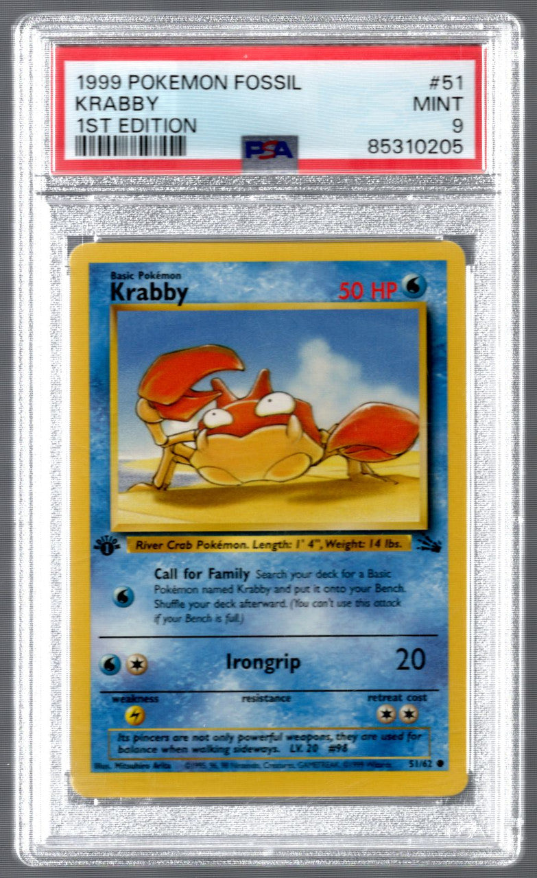 1999 Pokemon Krabby Fossil 1st Edition #51 PSA 9