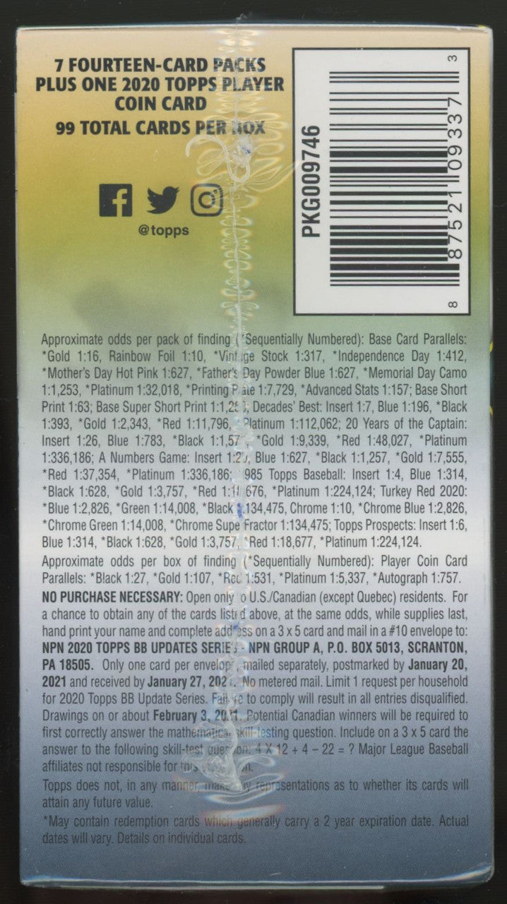 2020 Topps Baseball Update Series Blaster Box Factory Sealed