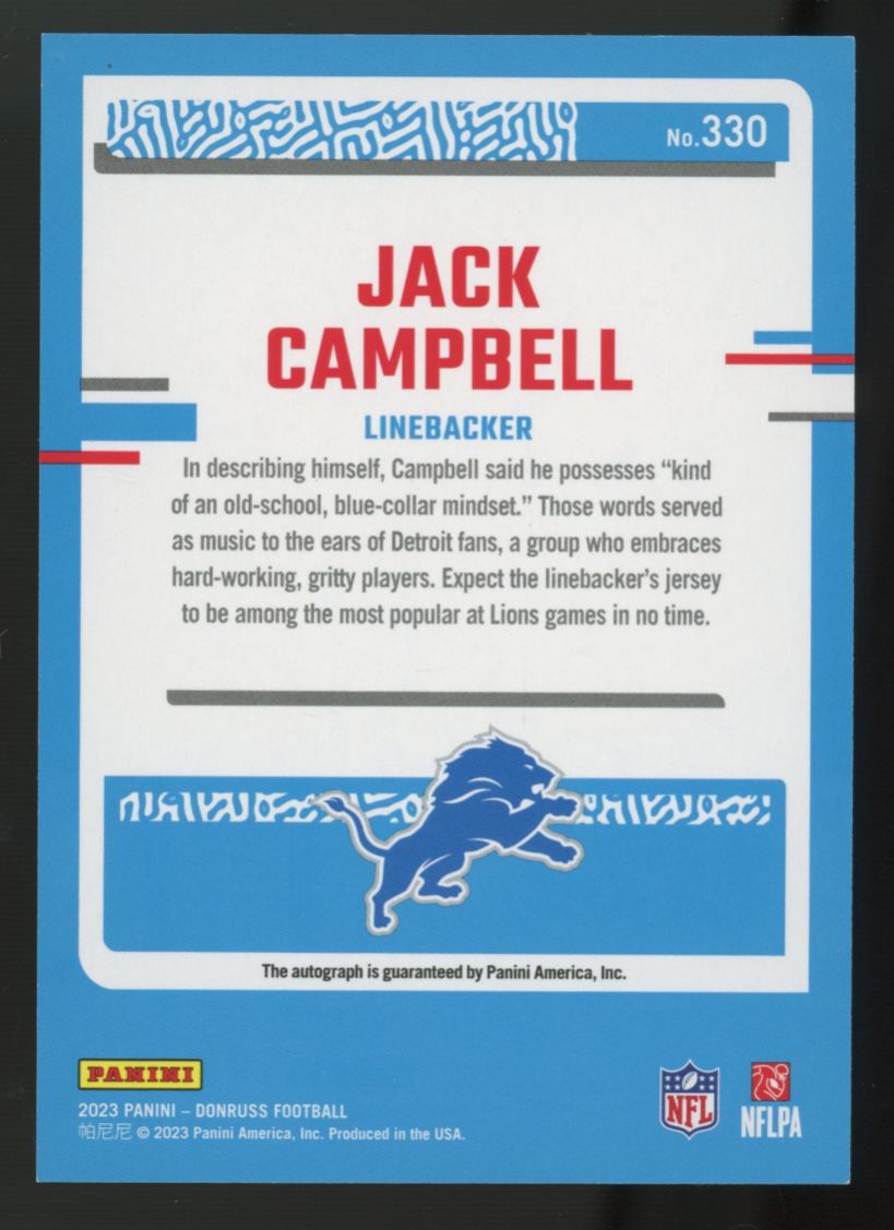 2023 Panini Donruss Jack Campbell RC Rated Rookie Green Auto #330