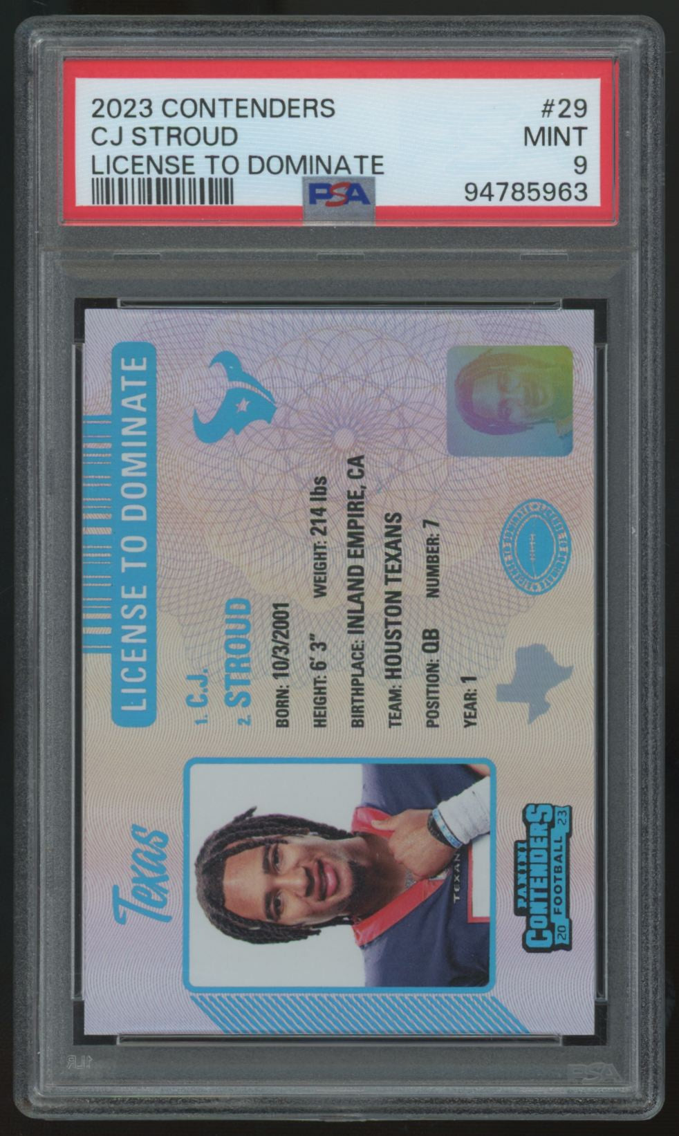 2023 Panini Contenders C.J. Stroud RC License To Dominate SSP #29 PSA 9