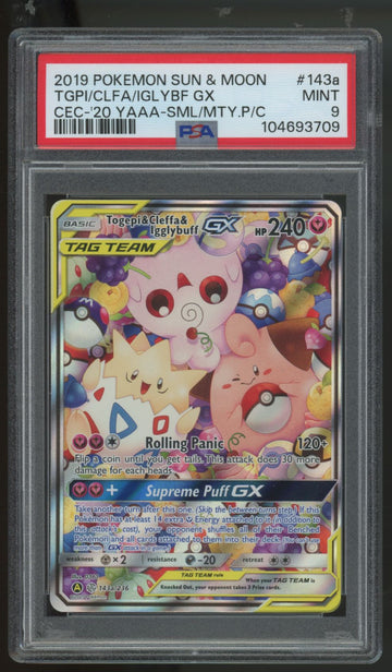 2019 Pokemon Togepi & Cleffa & Igglybuff GX Tag Team Alt Art #143a PSA 9