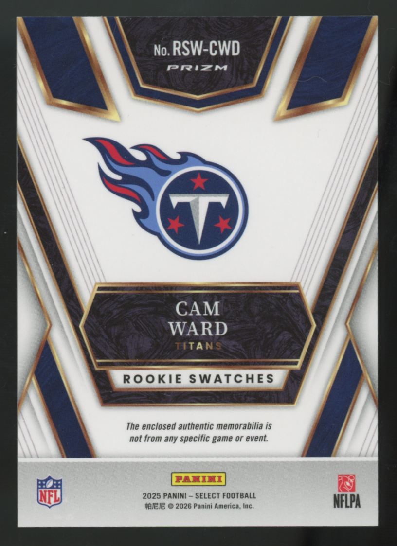 2025 Panini Select Cam Ward RC Blue Patch Prizm #RSW-CWD